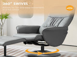 Swivel Recliner Chair with Footstool, PU Leather Armchair and Ottoman with High Back and Round Base T3398P329539
