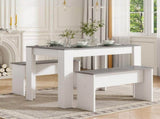 Dining Table with 2 benches Dining Table Set for Kitchen, Dining Room, Small Space Artificial Marble N606P375234G