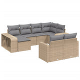 ZNTS 10 Piece Garden Sofa Set with Cushions Beige Poly Rattan 3228899