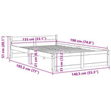 Bed Frame without Mattress White Solid Wood 135x190 cm Double Double 815020