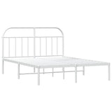 Bed Frame White Powder-Coated Steel Double Bed Frame 353689