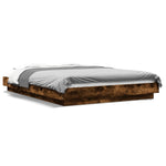 Bed Frame with LED Lights without Mattress Smoked Oak 120x190cm 3281144