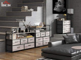 Rustic Chest of Five Fabric Drawers - Grey Wood Effect T3398P330539