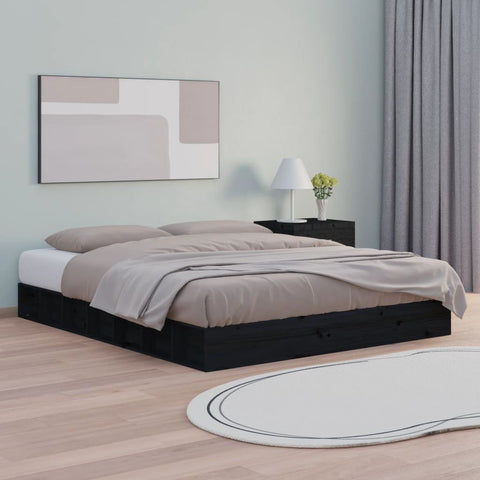 ZNTS Bed Frame without Mattress Black 120x200 cm Solid Wood 820685