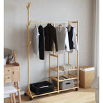 ZNTS Clothes Rack with Shelves and Wheels 100x38x175.5 cm Bamboo 4008919