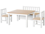 4-Piece Kids Table and Chair Set with 2 Wooden Chairs, 1 Storage Bench, and Interesting Modern T3398P347690