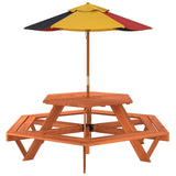 Picnic Table for 6 Kids with Umbrella Hexagon Solid Wood Fir 3281627