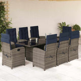 9 Piece Garden Dining Set with Cushions Grey Poly Rattan 3212271