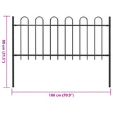 ZNTS Garden Fence with Hoop Top Steel 1.8 m Black 144929