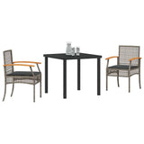 Garden Dining Set with Cushion 3 pcs Grey and Black Rattan 3380820