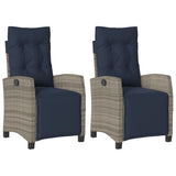 Reclining Garden Chairs 2 pcs with Footrest Grey Poly Rattan 365247