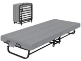 Portable Folding Single Bed with Wheels, 79x190cm Fold Up Guest Bed, 6cm Thick Memory Foam Mattress T6135P515568