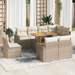 ZNTS 9 Piece Garden Sofa Set with Cushions Beige Poly Rattan Acacia 3327502