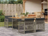 5 Piece Garden Dining Set with Cushions Grey Poly Rattan 3210722
