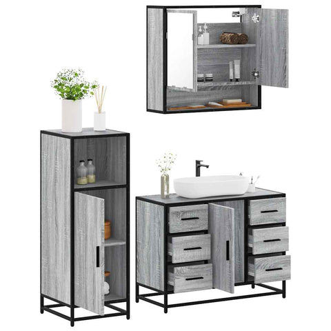 ZNTS 3 Piece Bathroom Furniture Set Grey Sonoma Engineered Wood 3300993