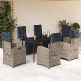7 Piece Garden Dining Set with Cushions Grey Poly Rattan 3212616