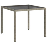 Garden Table 90x90x75 cm Tempered Glass and Poly Rattan Grey 316701