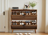 80cm Walnut Shoe Storage Cabinet,Medieval Modern Independent Shoe Cabinet, Fence Shoe Cabinet with 2 W6296P537669