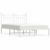 Bed Frame White Powder-Coated Steel Double Bed Frame 353586