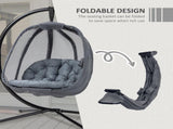Hanging Egg Chair, Folding Texteline Swing Hammock with Side Pocket, Cushion and Stand for Indoor T3398P318560