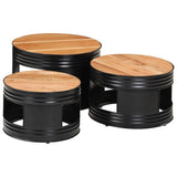 ZNTS Bar Tables Drum Shape 3 pcs Solid Wood Acacia 358935