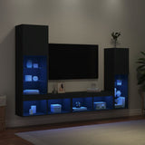 4 Piece TV Wall Units with LED Black Engineered Wood 3216655