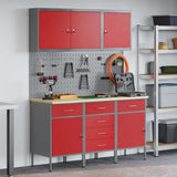 Work Cabinet with Drawer 8 pcs Red Engineered Wood and Steel 3321441