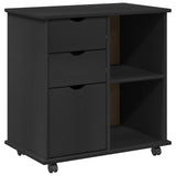 Rolling Cabinet Black 63.5 x 39 x 65.5 cm Solid Pine Wood 42028383