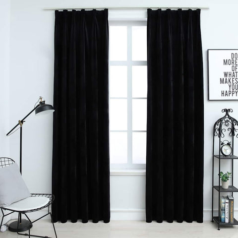 ZNTS Blackout Curtains 2 pcs with Hooks Velvet Black 140x225 cm 134493