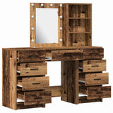 Dressing Table with Mirror Lights 3 pcs Brown Engineered wood 3334225