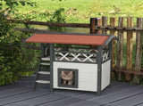 Cat House Outdoor w/ Balcony Stairs Roof, 77 x 50 x 73 cm, White T3398P347598