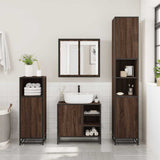 ZNTS 3 Piece Bathroom Furniture Set Brown Oak Engineered Wood 3300969