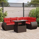 6 Piece Garden Sofa Set with Cushions Brown Poly Rattan Acacia 3326645