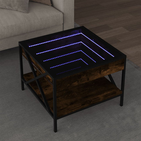 ZNTS Coffee Table with Infinity LED Smoked Oak 50x50x38 cm 847699