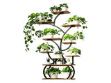 Tree-shaped Plant Stand with 4 Grow Lights, Black Iron Tube & Weathered Wood MDF, With Wheels, 26624629