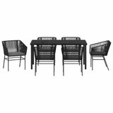 Garden Dining Set with Cushion 7 pcs Black Powder-Coated Steel 3380922
