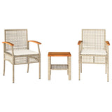 3 Piece Bistro Set with Cushions Beige Poly Rattan Acacia Wood 366261