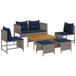 Garden Sofa Set 6 pcs Grey and navy blue Poly Rattan 4104706