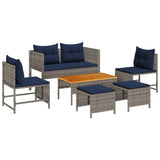Garden Sofa Set 6 pcs Grey and navy blue Poly Rattan 4104706