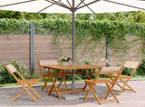 5 Piece Garden Dining Set Beige Fabric and Solid Wood 3281787