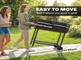 Charcoal Barbecue Grill with 2 Cooking Areas, Portable BBQ Trolley with Wheels, Height Adjustable T3398P553430