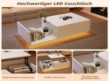 Lift Up Coffee Table Hidden Storage, High Gloss Centre Table with LED, Lifting Sofa Side Table, N605P356892W