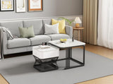 Nesting Coffee Table Set of 2, Marble Effect Square Side Tables with Drawer & Storage Shelf, Black N605P460817W