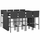 9 Piece Garden Bar Set with Cushions Black Poly Rattan 3203949
