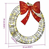 Wreath with 80 LEDs Warm white 90 x 90 x 9 cm Rattan 42019140