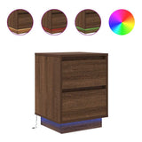 Bedside Cabinet with LED Lights Brown Oak 38x34x50 cm 861295