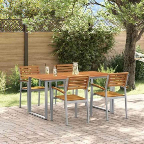 Garden Dining Set 5 pcs Grey and brown Solid acacia wood 3284345