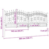 Fence Gate KAMPEN with Spear Top Black 302x100 cm Steel 151095