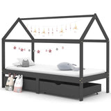 Kids Bed Frame with Drawers Dark Grey Solid Pine Wood 90x200cm 322144