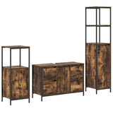 Bathroom Furniture Set with Drawer 3 pcs Smoked Oak and Black 3328381